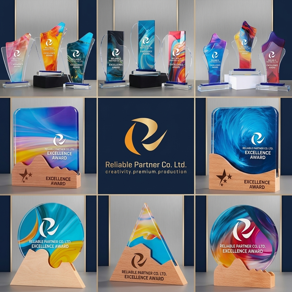 Crystal & Wood Award (Custom Logo)