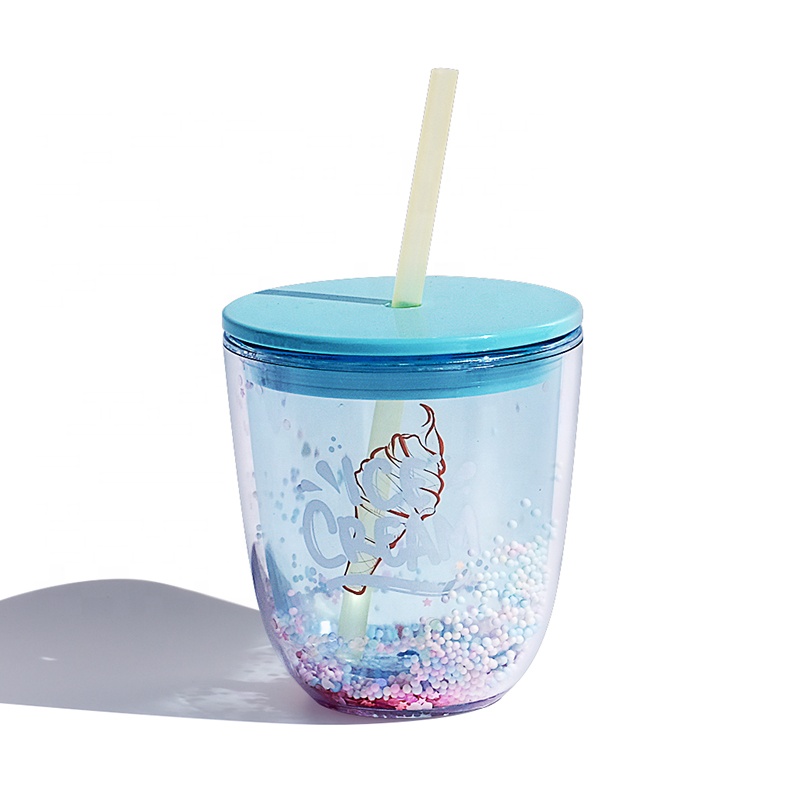 Double Wall Plastic Cup with Lid and Straw
