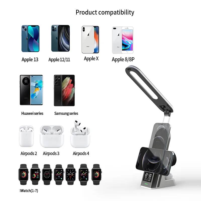7 合 1 qi 15w 快速充電 led 檯燈連無線充電器及 usb 充電座