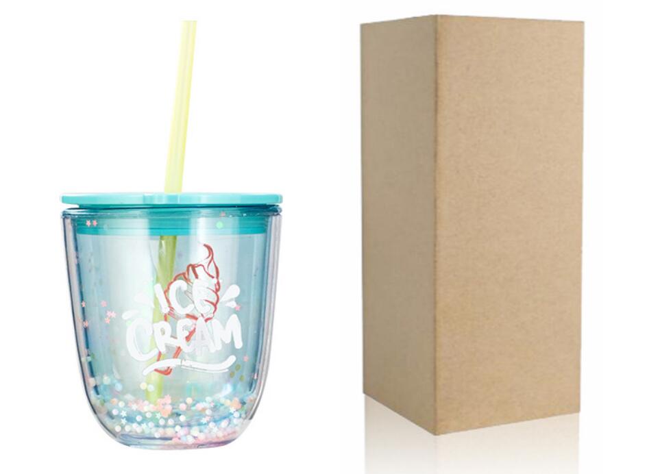 Double Wall Plastic Cup with Lid and Straw