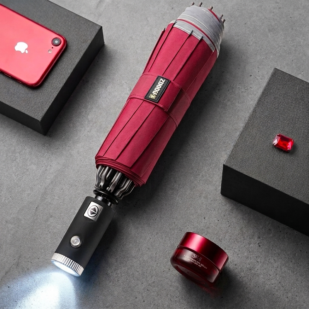 3 Folding Reverse Invert Auto Compact Umbrella with LED handle | Reverse-Invert Auto 3-Fold for Automotive & EV Events