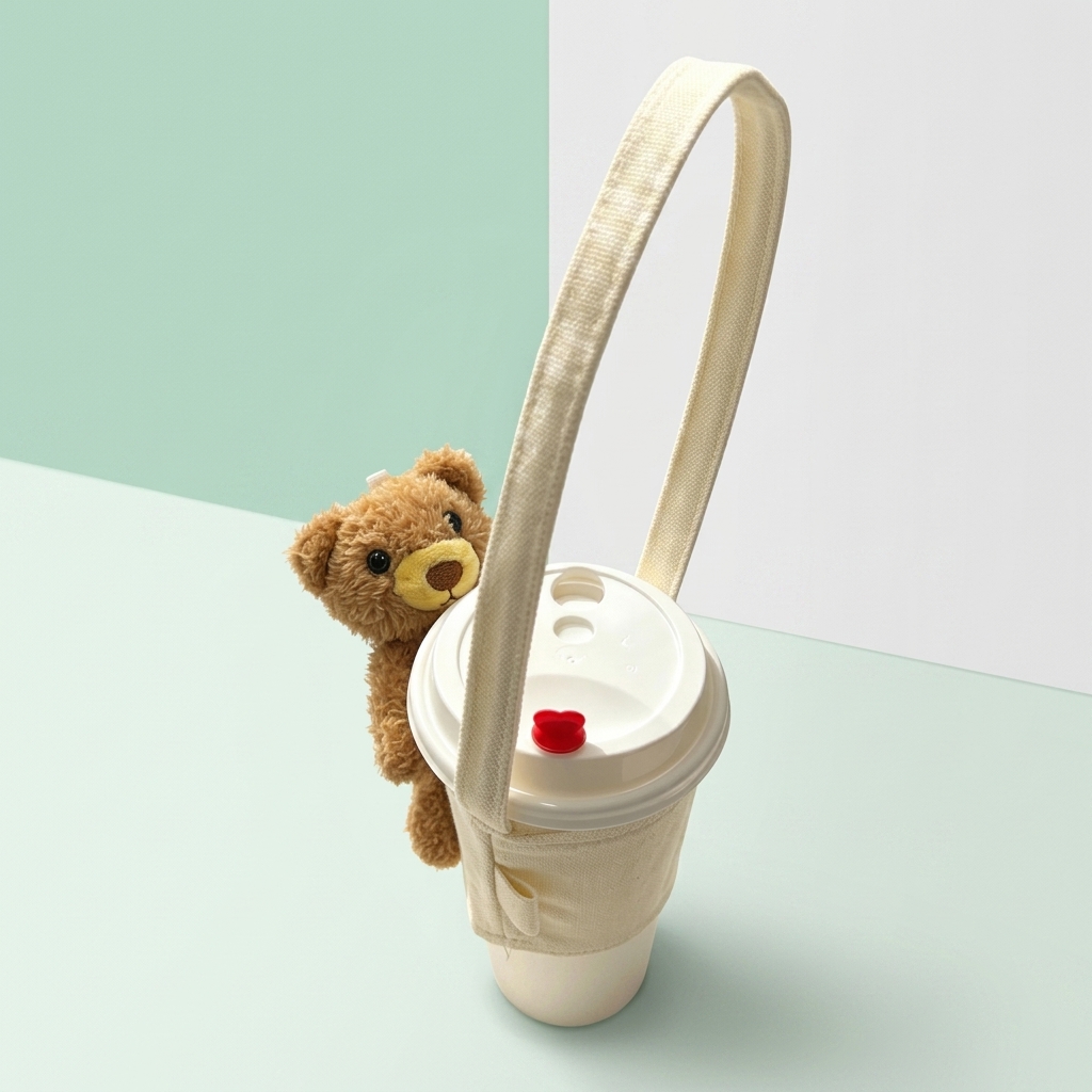 Custom Plush Bear Coffee Cup Sleeve with Removable Doll