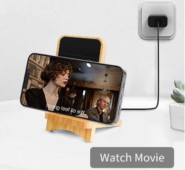15W Detachable Light Up Logo Bamboo Wireless Charger Stand