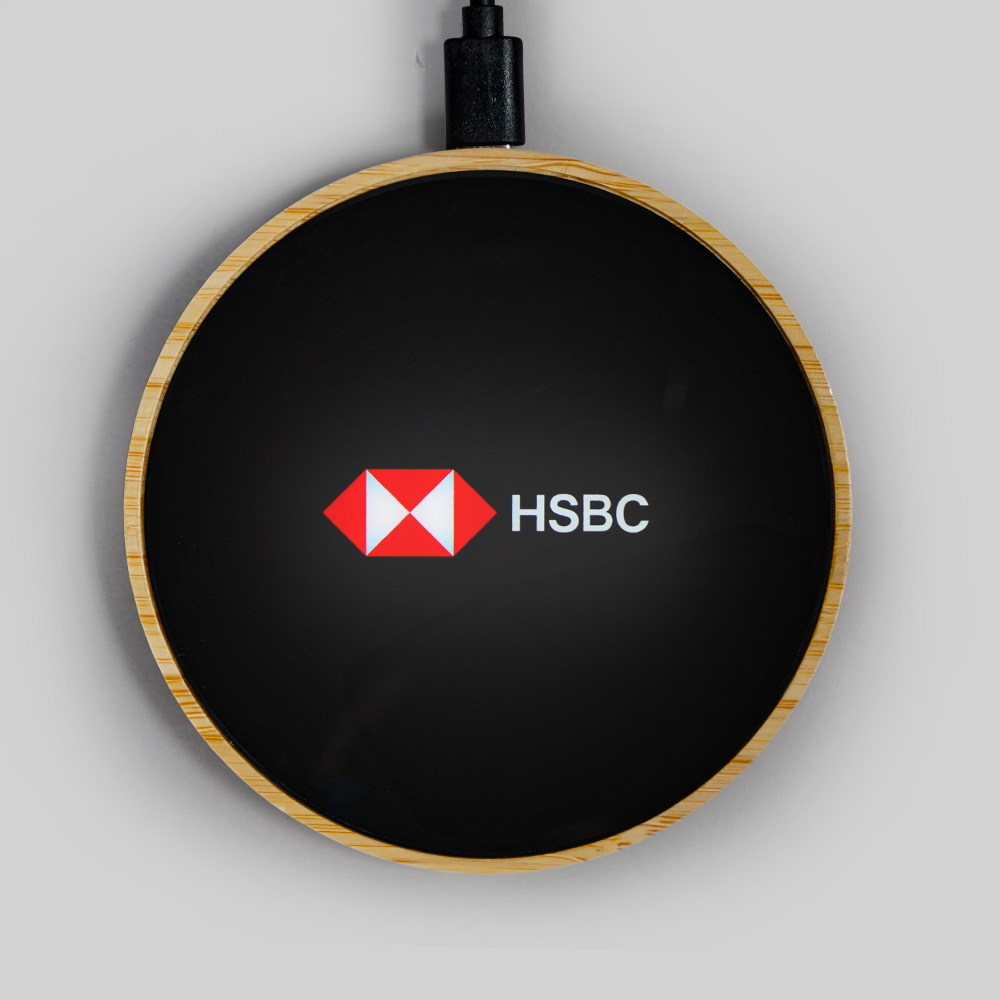 15W Light Up Logo Round Bamboo Fast Wireless Charger