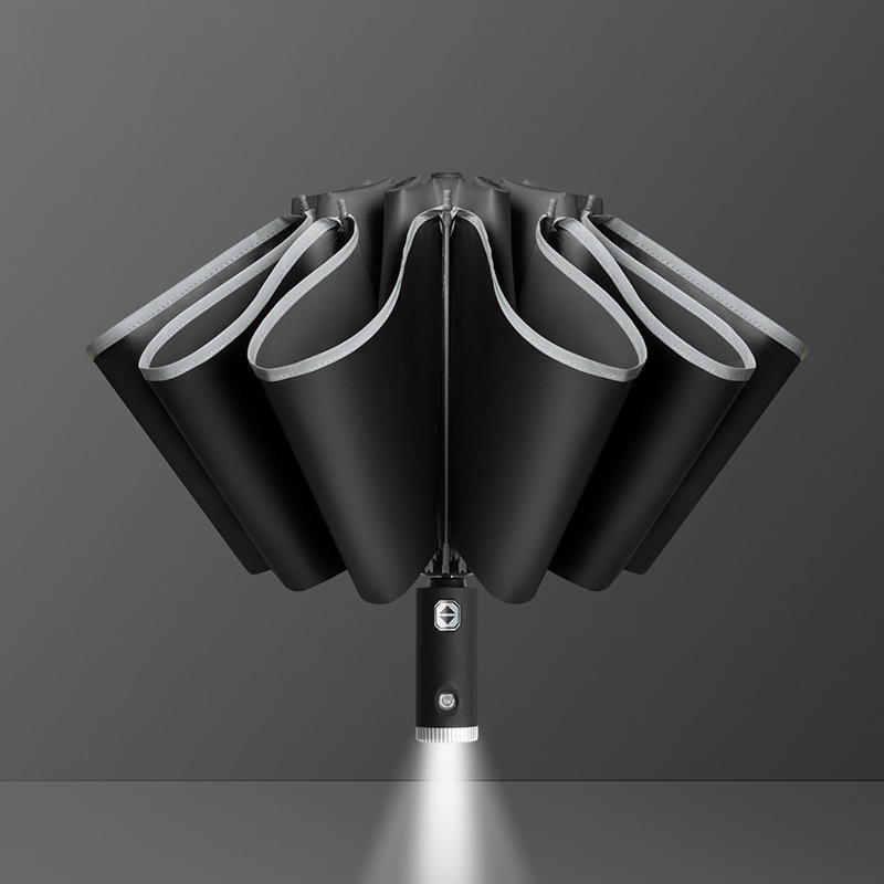 3 Folding Reverse Invert Auto Compact Umbrella with LED handle | Reverse-Invert Auto 3-Fold for Automotive & EV Events
