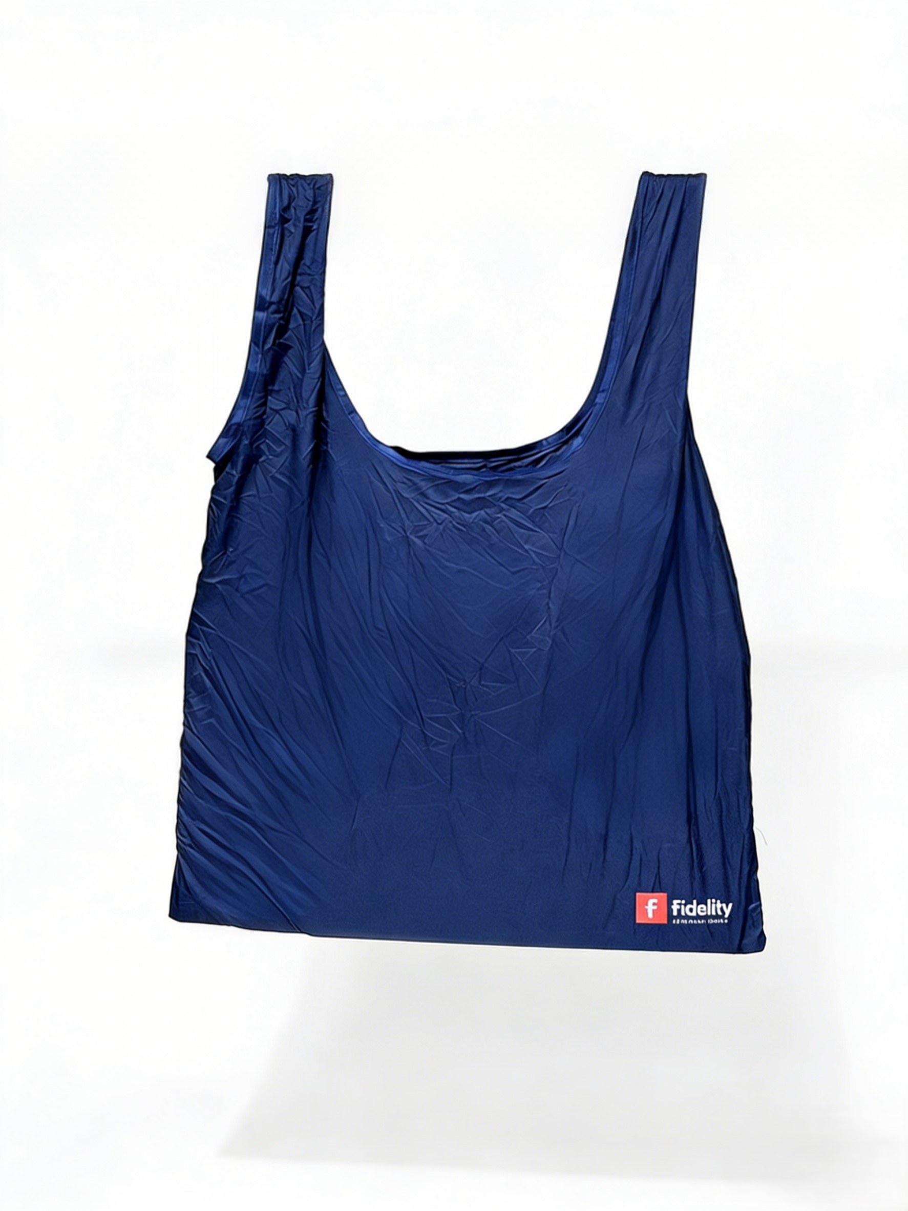 Foldable shopping bag with a drawstring pouch and a carabiner