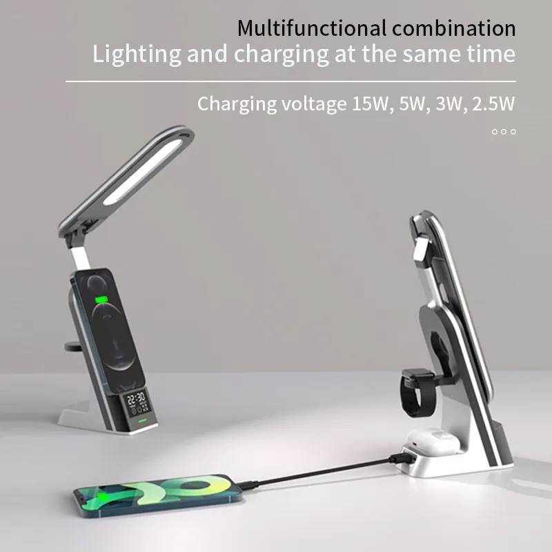 7 合 1 qi 15w 快速充電 led 檯燈連無線充電器及 usb 充電座