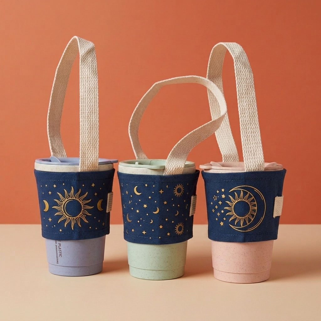 Custom Canvas Boba Cup Holder Carry Bag with Logo