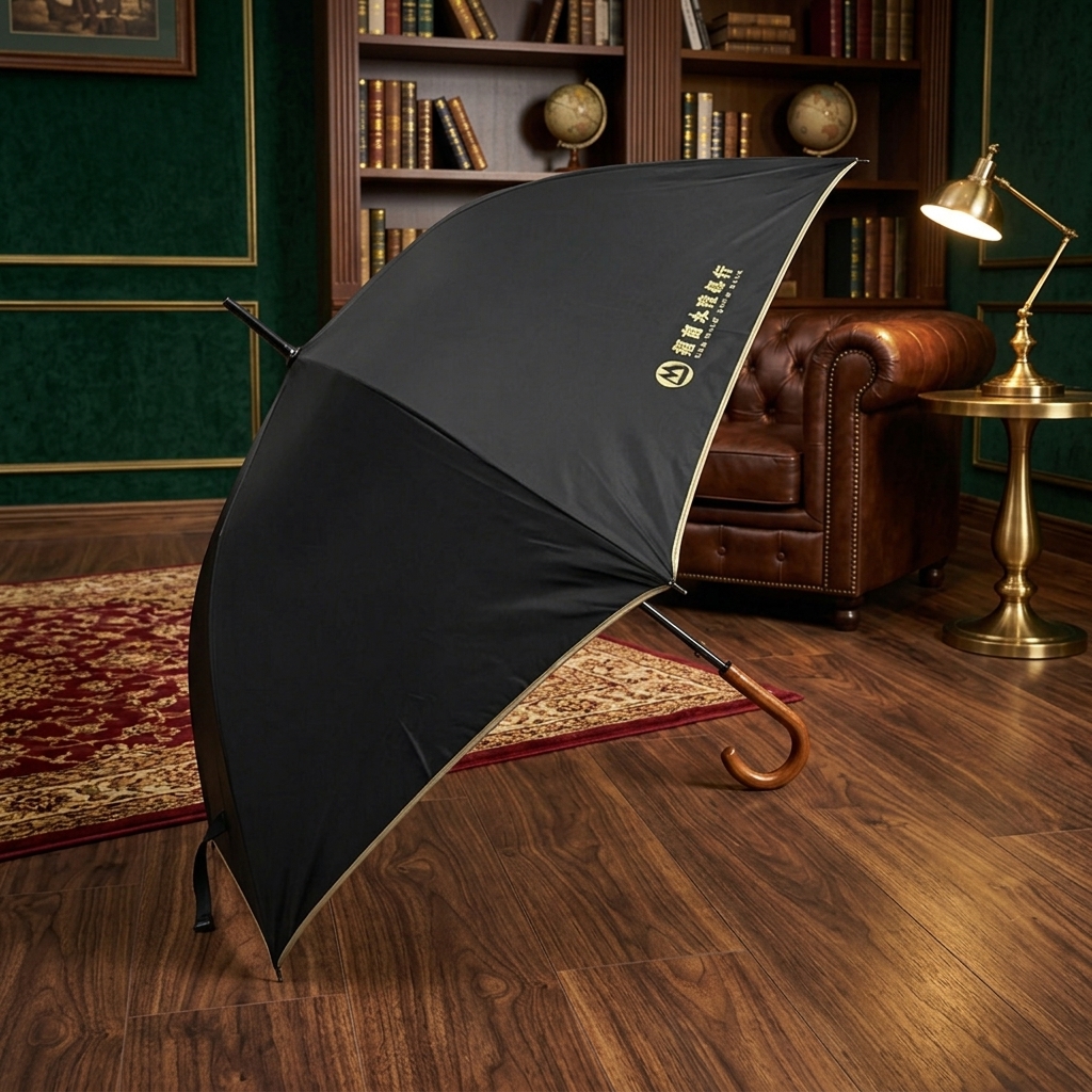 CMB Wing Lung Bank Custom Straight Umbrella | Premium Wooden J-Handle Design