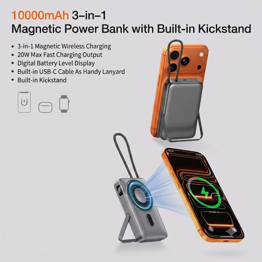 10000mAh 3-in-1 Magnetic Portable Power Bank