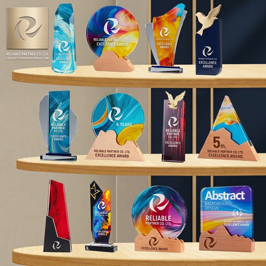 Crystal & Wood Award (Custom Logo)