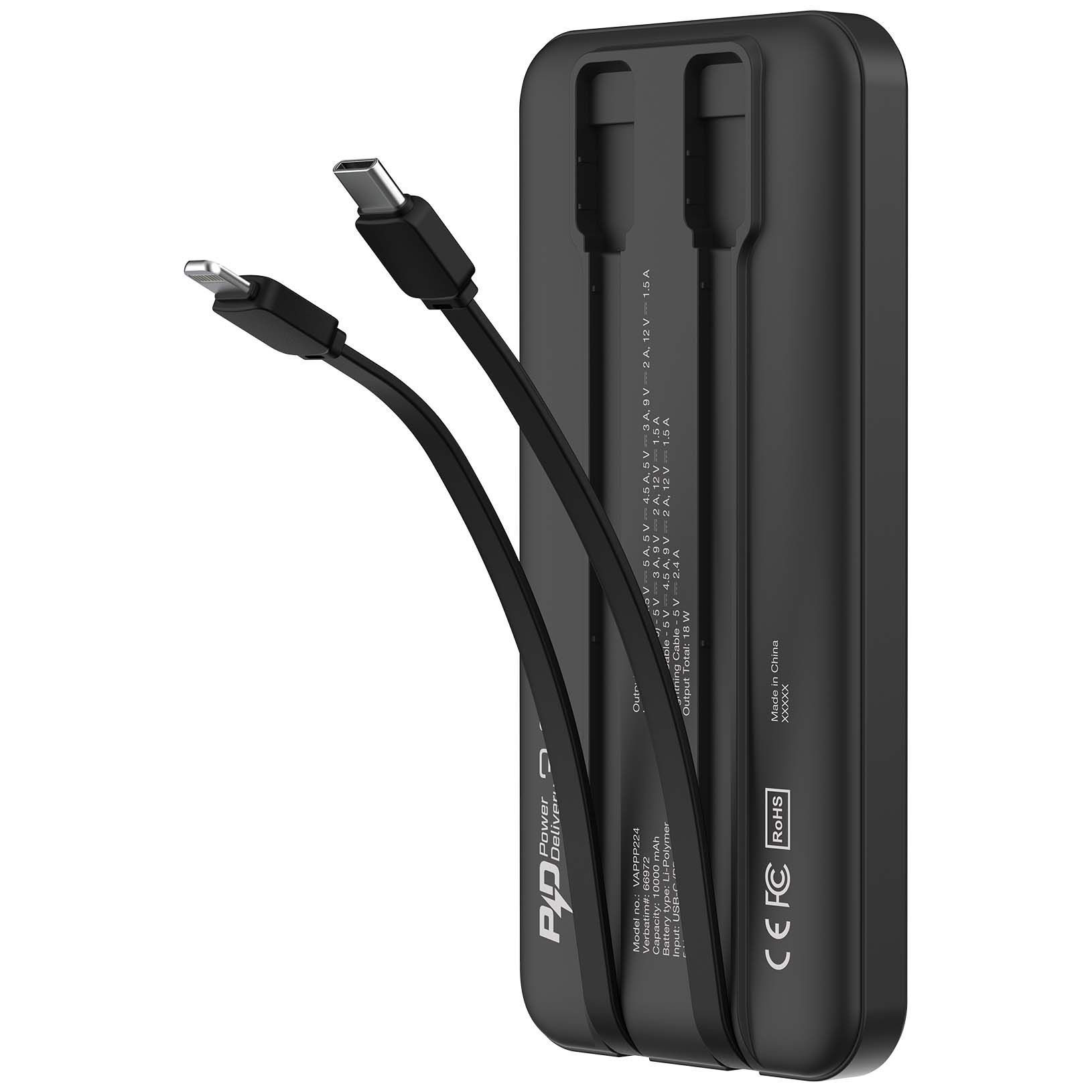 Verbatim - 10000mAh PD 3.0 和 QC 3.0 流動充電池 (連嵌入式充電線)