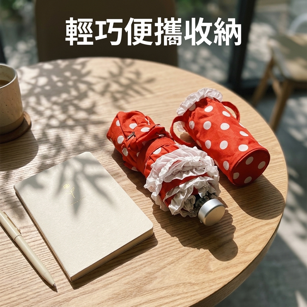 Kawaii Red Polka Dot Ruffle Umbrella with Matching Drawstring Bag