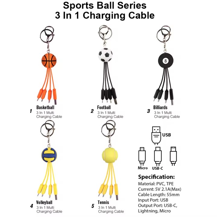 PVC客製化USB 3 合 1 充電線鎖匙扣