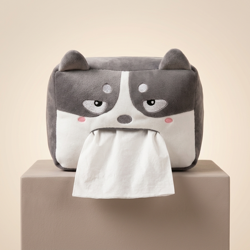 可愛卡通動物毛絨紙巾套（附掛帶）