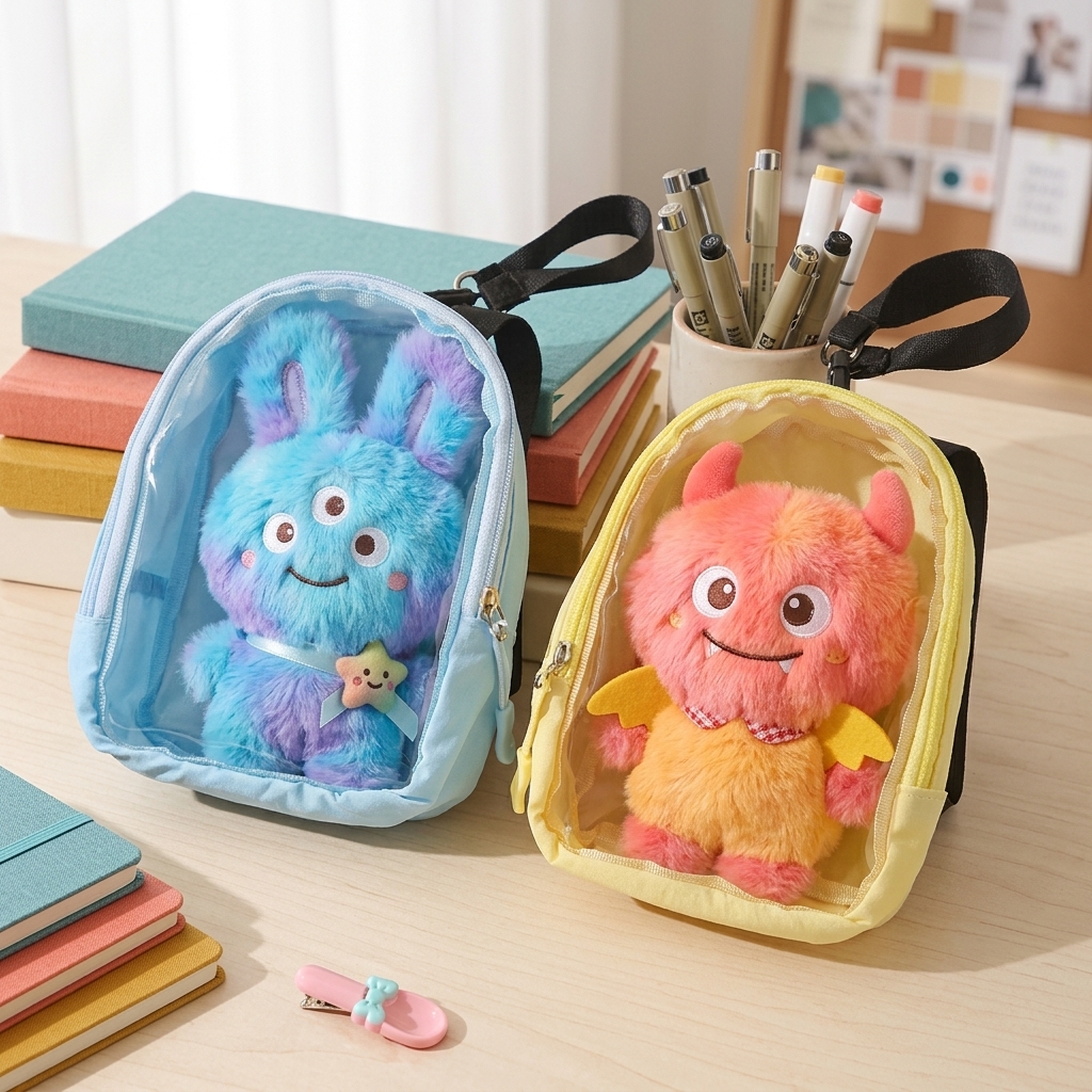 Custom Transparent 10 cm Doll Display Ita Bag with Straps