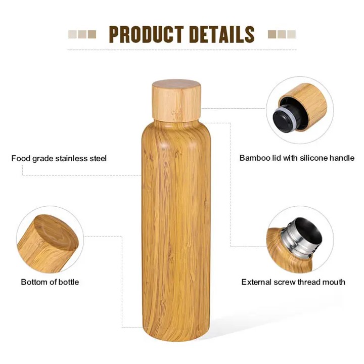Bamboo Stainless Steel Vacuum Insulated Water Bottle