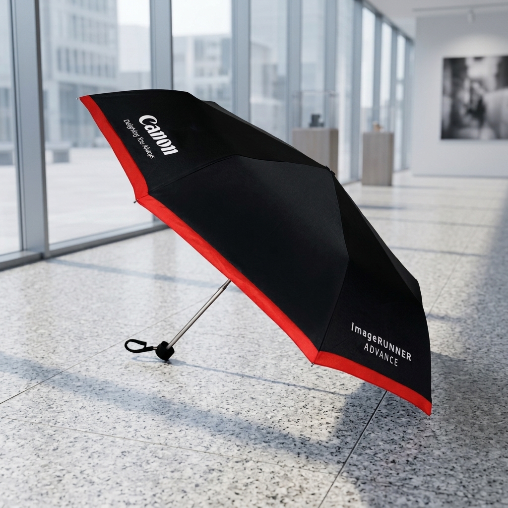 Canon Brand Foldable Umbrella | Black with Signature Red Edge
