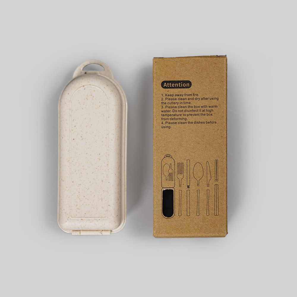 Portable wheat straw cutlery set with case