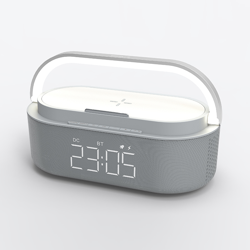 Wireless charging with speaker night light clock phone holder