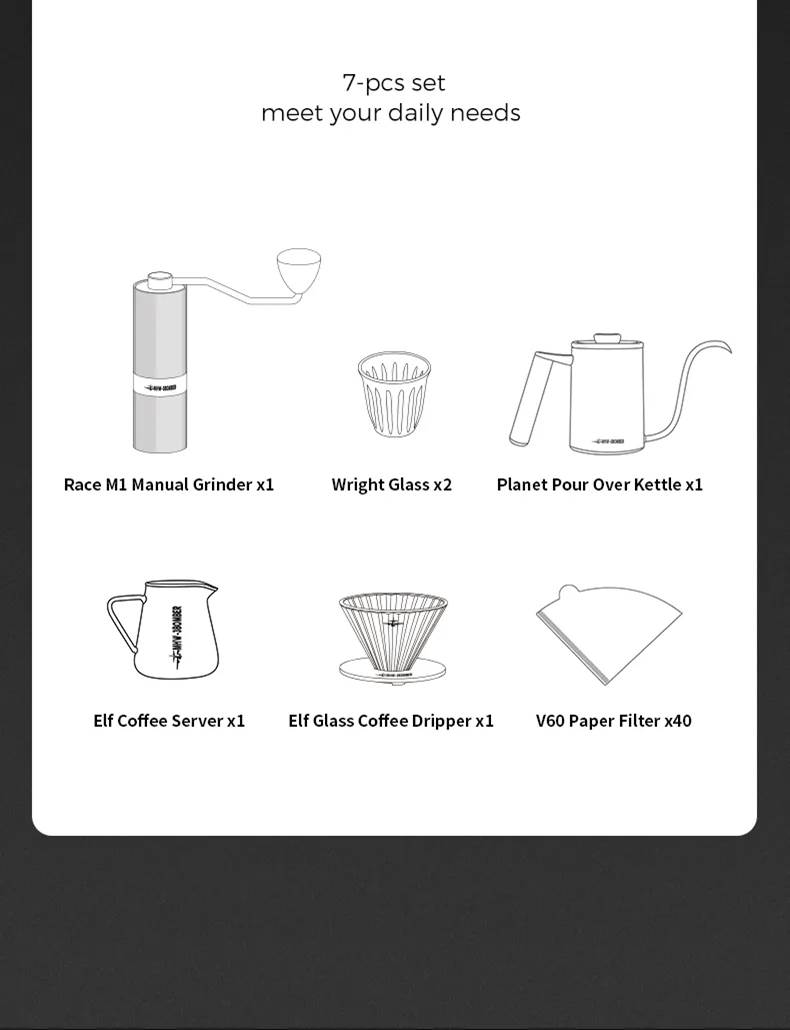 7 件裝滴頭玻璃杯研磨器咖啡禮品套裝