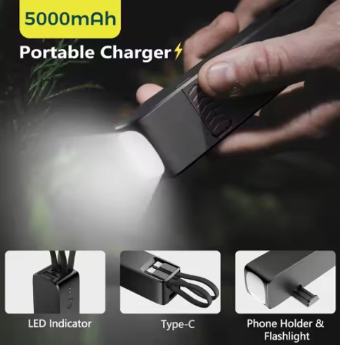 Flashlight with Mini Portable Power Bank (B/W)